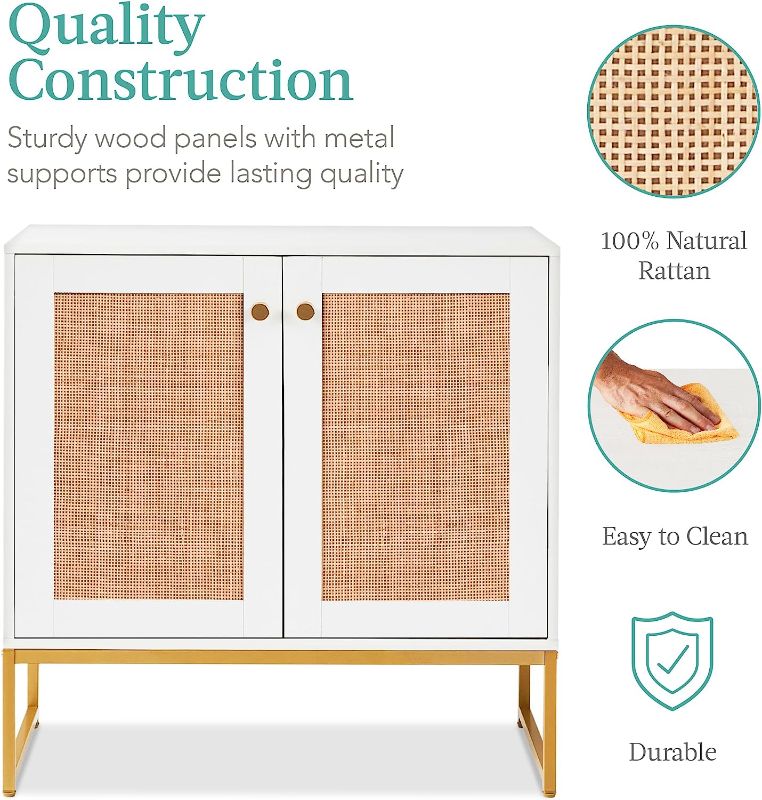 Photo 1 of Best Choice Products 2-Door Rattan Storage Cabinet, Accent Furniture, Multifunctional Cupboard for Living Room, Hallway, Kitchen, Sideboard, Buffet Table w/Non-Scratch Foot Pads - White