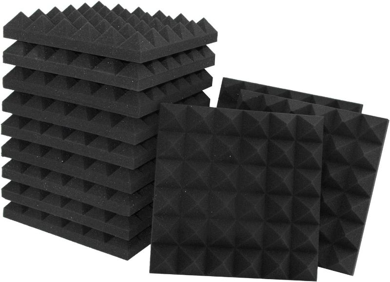 Photo 1 of Acoustic Panels - 12 Pack Set 12x12x2 Inches Black Pyramid Acoustic Foam, Fire-Proofed Soundproof Wall Panels, 25kg/cbm Sound Proof Foam Panels ? Sound Panels for Recording Studio and Music Room