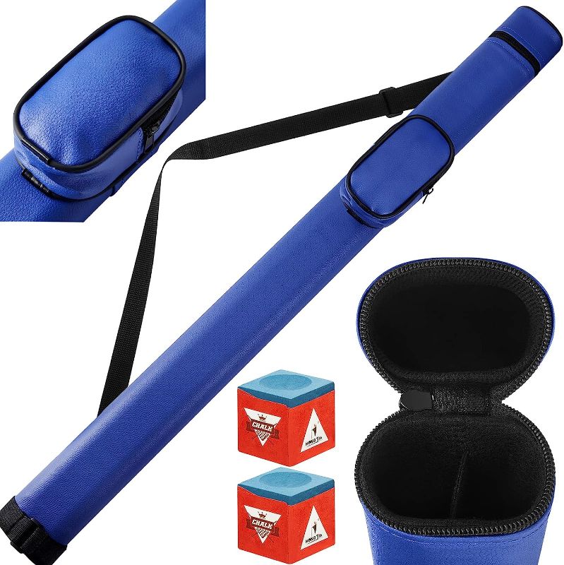 Photo 1 of Zhanmai 3 Pieces Billiard Cue Stick Cases Hard Pool Stick Case 1 Stick 2 Holes PU Billiard Pool Cue Stick Carrying Case Bag Storage Pouch Holder for Men Accessories