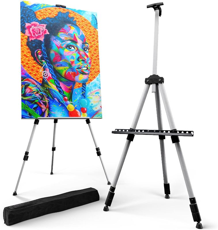 Photo 1 of XvmeiMym Wooden Art Easel Stand - 63" Portable Tripod Wood Artist Easel - Adjustable Floor Poster Stand for Painting, Display Show, Wedding - Brown