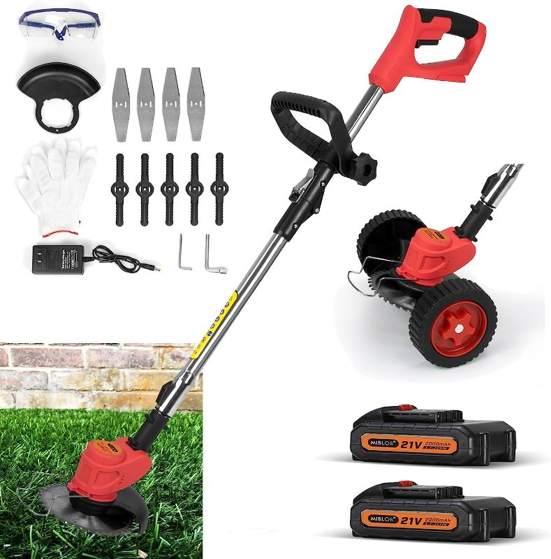 Photo 1 of Cordless Weed Eater Weed Wacker,3-in-1 Lightweight Push Lawn Mower & Edger Tool with 3 Types Blades,21V 2Ah Li-Ion Battery Powered for Garden and Yard (Red)
