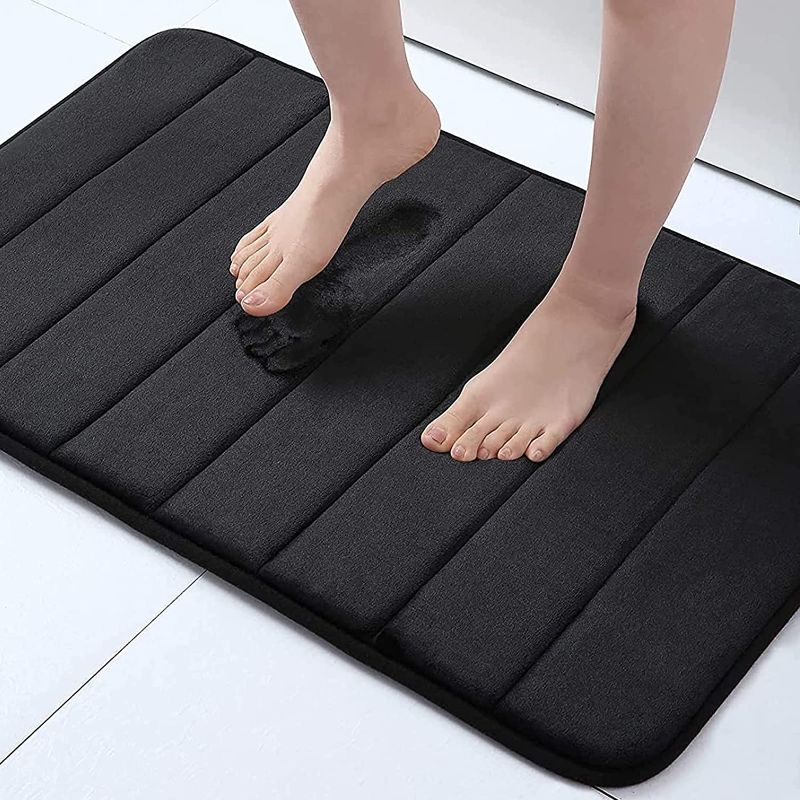 Photo 1 of  Memory Foam Bath Mat Rug, Ultra Soft and Non-Slip Bathroom Rugs, Water Absorbent and Machine Washable Bath Rug for Bathroom, Shower, and Tub, 24" x 16", Black
