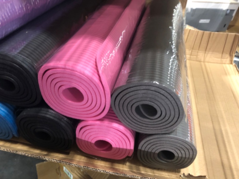 Photo 3 of 10 Pcs Yoga Mats Bulk 72 x 24 x 0.3 Inch Thick Exercise Mats Non Slip Fitness Mat Gym Mats Bulk for Yoga, Pilates, Workout, Stretching (Black, Rose Red, Gray, Blue, Purple)