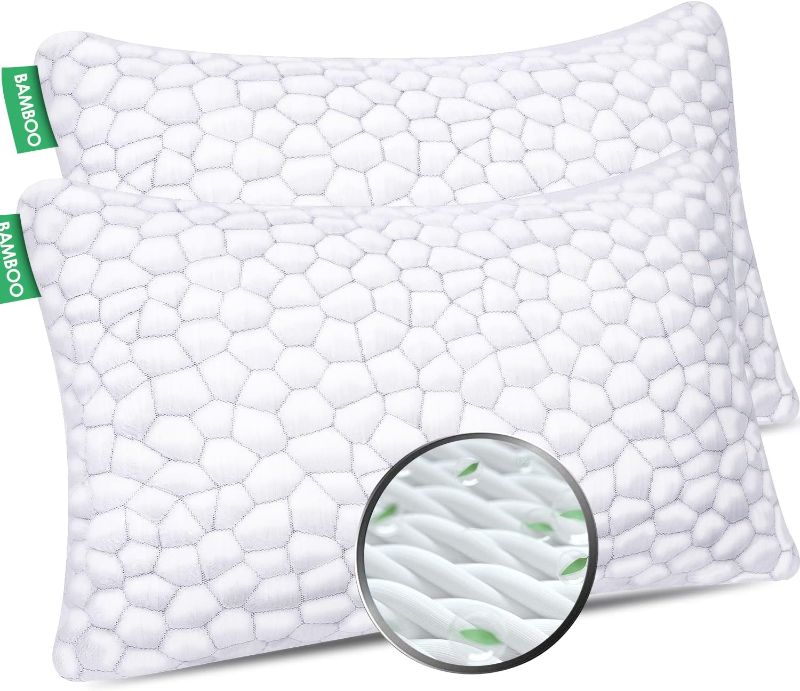 Photo 1 of Bed Pillows for Sleeping 2 Pack Shredded Memory Foam Pillows Adjustable Cool Bamboo Pillow for Side Back Stomach Sleepers - Luxury Gel Pillows Queen Size Set of 2 with Washable Removable Cover