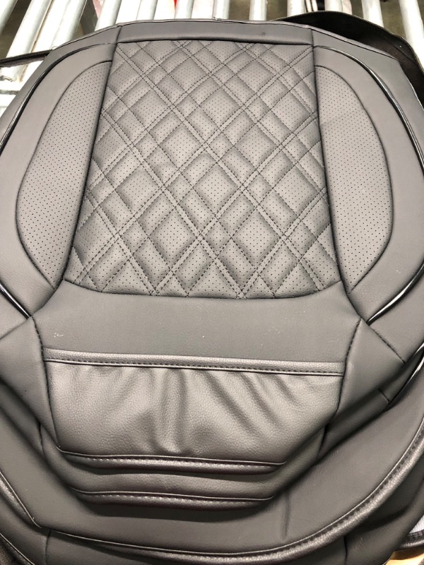 Photo 1 of CAPITAUTO Leather Car Seat Covers, Faux Leatherette Cushion Cover for Cars SUV Pick-up Truck Universal Fit Set for Auto Interior Accessories(Black Full Set) Black Grid Full