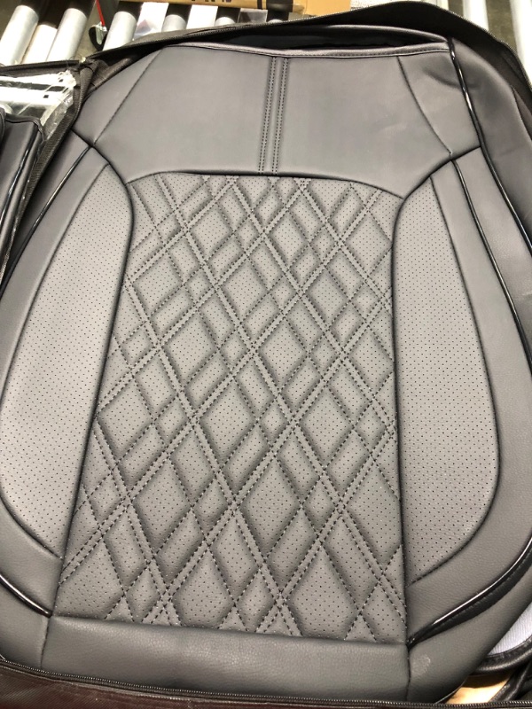 Photo 1 of CAPITAUTO Leather Car Seat Covers, Faux Leatherette Cushion Cover for Cars SUV Pick-up Truck Universal Fit Set for Auto Interior Accessories(Black Full Set) Black Grid Full