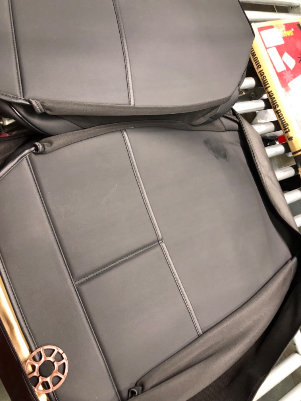 Photo 1 of CAPITAUTO Leather Car Seat Covers, Faux Leatherette Cushion Cover for Cars SUV Pick-up Truck Universal Fit Set for Auto Interior Accessories(Black Full Set) Black Grid Full