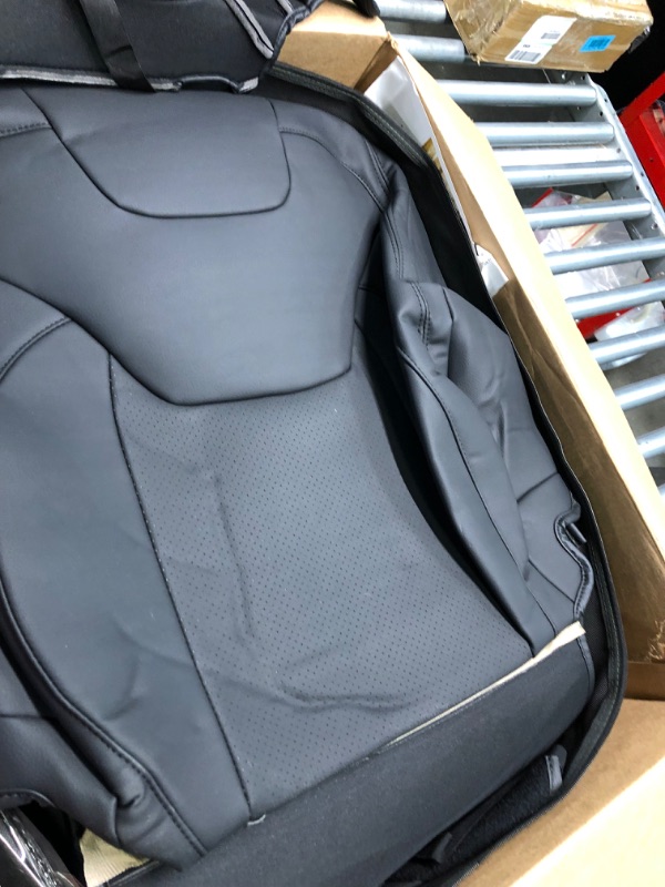 Photo 1 of LEYJOIN Fully Wrapped Faux Leather Custom Car Seat Covers Full Set Fit for Jeep Cherokee (Jeep Cherokee 19-21, Black) Jeep Cherokee 19-21 Black