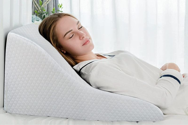 Photo 1 of AngQi Wedge Pillows for Sleeping, Incline Pillow, Bed Wedge Pillow for Anti Snore, Acid Reflux - Elevated Pillow, TV Pillow, Back Pillows for Sitting in Bed with Breathable Removable Cover - White