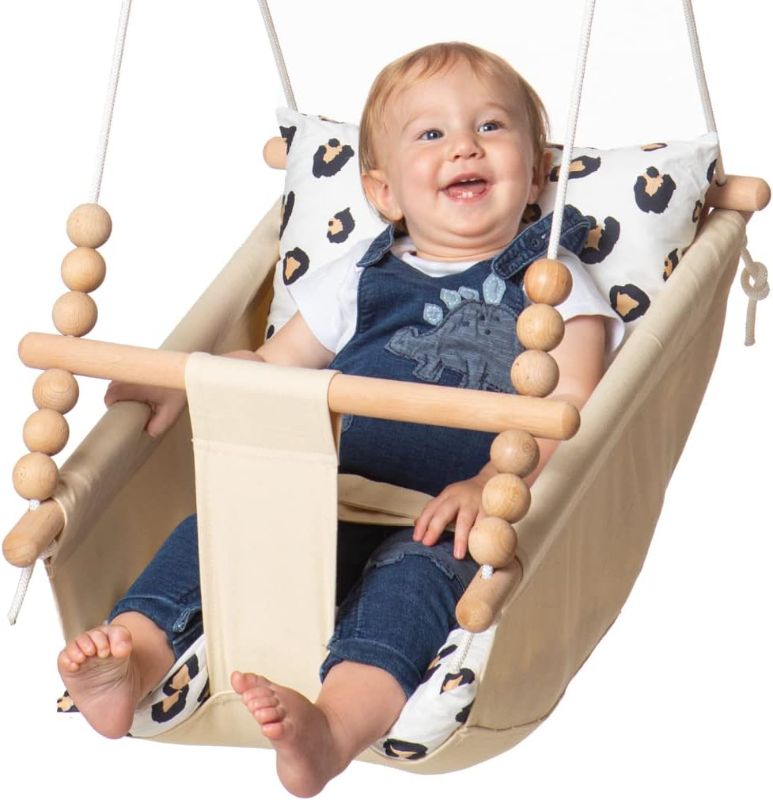 Photo 1 of Outdoor and Indoor Baby Hammock Swing Seat by Frobel - Canvas Boho Hanging Baby Swing for Baby to Toddler 1 Year to 4 Years Old, Hanging Kit and Anchor Included, Safe and Secure, Leopard
