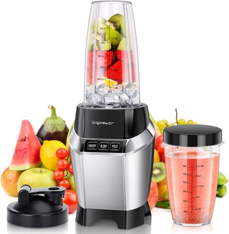 Photo 1 of Aigostar 1000W Bullet Blender for Shakes and Smoothies, Personal Blender for Kitchen, Smoothie Blender Juice Licuadora for Crushing Ice Puree Frozen Fruit, Countertop Blender & 24 oz 20 oz To-Go Cups
--- Open Box ---