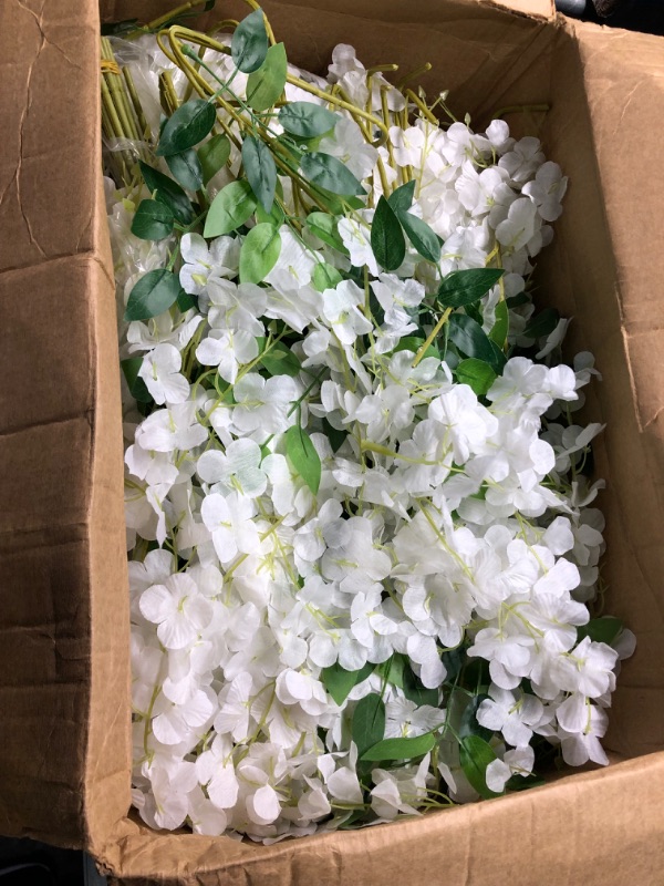 Photo 3 of 24 Pack 85Feet Artificial White Wisteria Vine Hanging Wisteria Garland Flowers for Home Party Garden Wedding Decor (3.6Feet/Pcs)(White)