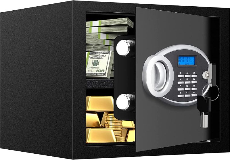 Photo 1 of 0.8 Cub Home Safe Fireproof Waterproof, Fireproof Safe with Fireproof Money Bag, Digital Keypad Key and Emergency Battery Box, Security Safe Box for Pistols Money Jewellery Documents Medicines 0.8Cub Black