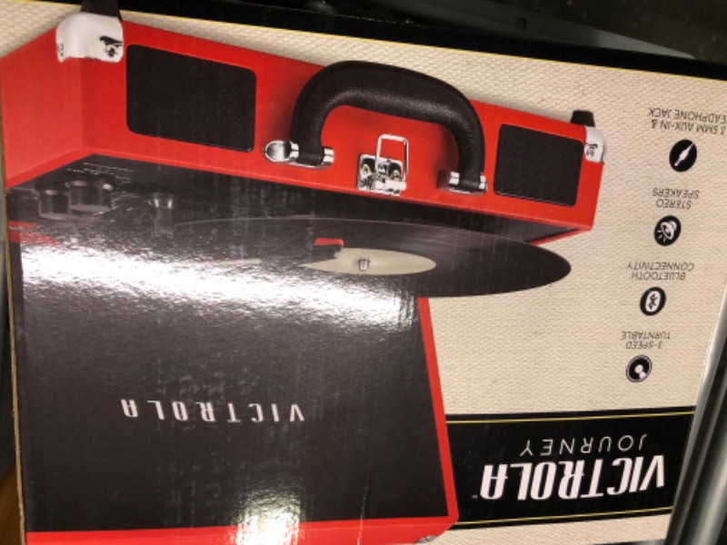 Photo 2 of Victrola Vintage 3-Speed Bluetooth Portable Suitcase Record Player & Vintage 3-Speed Bluetooth Portable Suitcase Record Player with Built-in Speakers | Upgraded Turntable Audio Sound RED, ONLY 1 INCLUDED!!