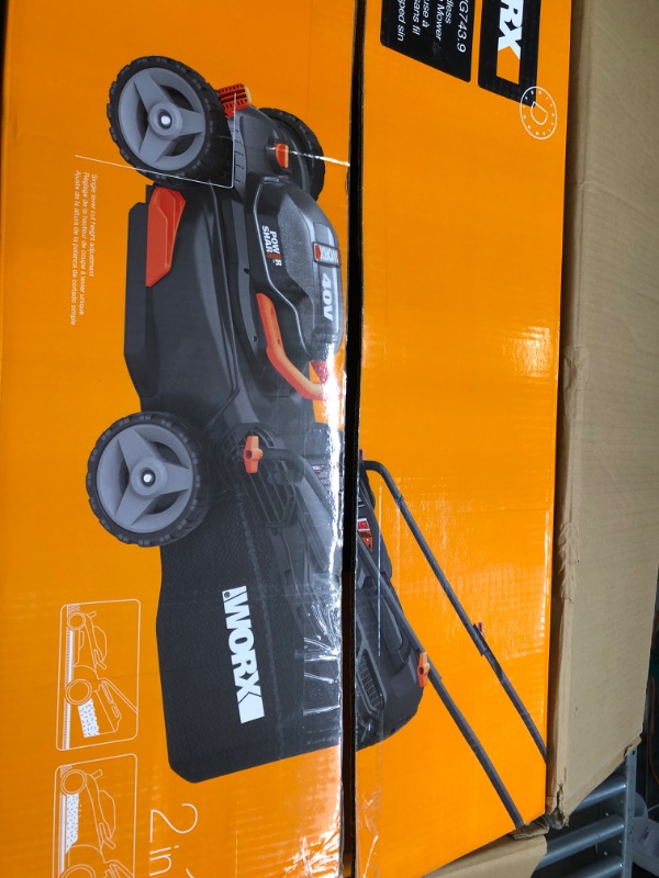 Photo 3 of WORX WG743.9 40V PowerShare 4.0Ah 17" Lawn Mower w/Mulching & Intellicut, Bare Tool Only,Black and Orange 17" 40-Volt Batts/Charger sold separately