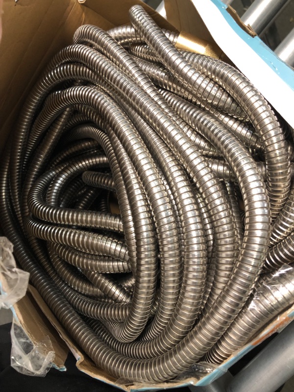 Photo 2 of 360Gadget Metal Garden Hose - 100ft Heavy Duty Stainless Steel Water Hose with 8 Function Sprayer & Metal Fittings, Flexible, Lightweight, No Kink, Puncture Proof Hose for Yard, Outdoors, Rv 100.0 Feet