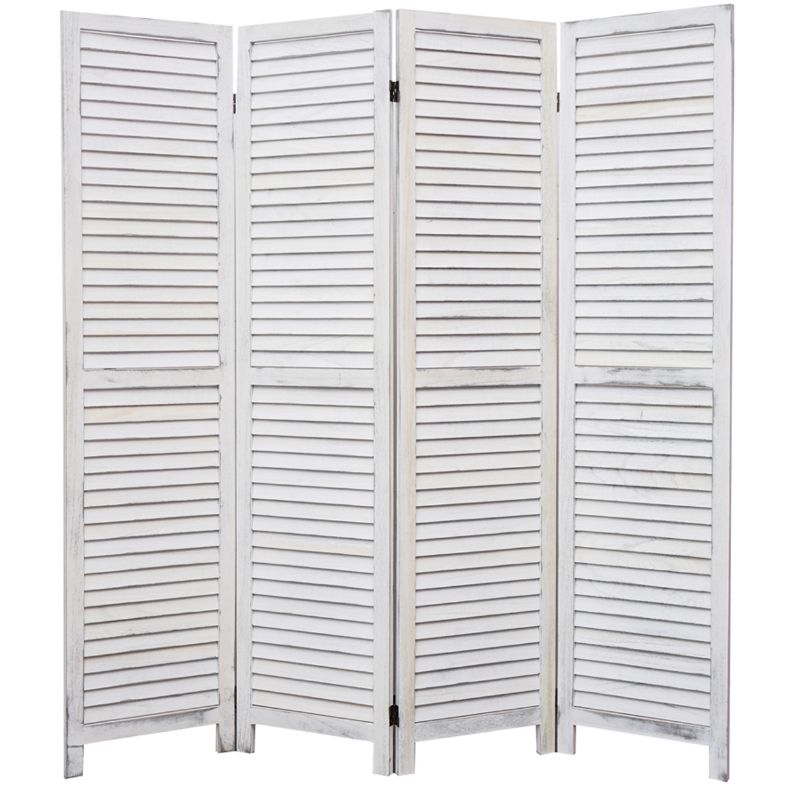 Photo 1 of 4 Panel Room Divider Full Length Wood Shutters White
