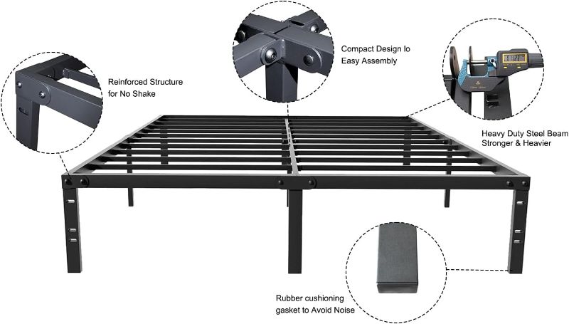 Photo 1 of AMOBRO Full Size Bed Frame Metal 14 Inch Platform Base with Storage Heavy Duty with Steel Slats Easy Assembly Noise Free No Need Box Spring Non-Slip,Black
