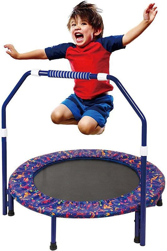 Photo 1 of Kids Trampoline with Foldable Bungee Rebounder Adjustable Handrail and Safety Padded Cover Mini Trampoline for Indoor and Outdoor use
