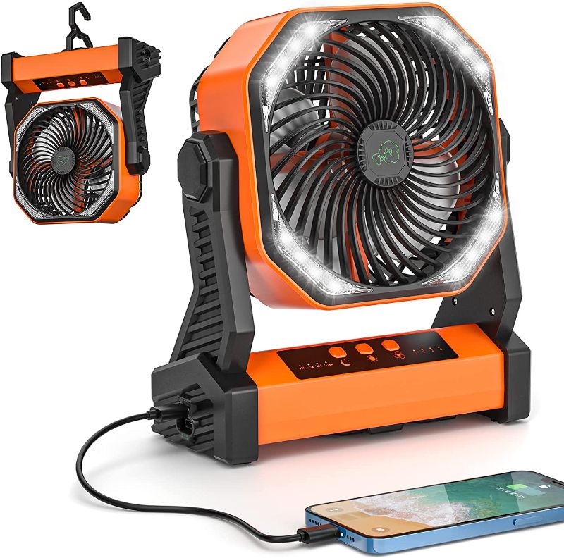 Photo 1 of Camping Fan for Tent with LED Lantern, 20000mAh Battery Powered Portable Fan - 270° Pivot, 4 Speeds Rechargeable Fan with Hanging Hook for Travel Car, Tent, Camping, Outdoor, Indoor
--- YELLOW --- 