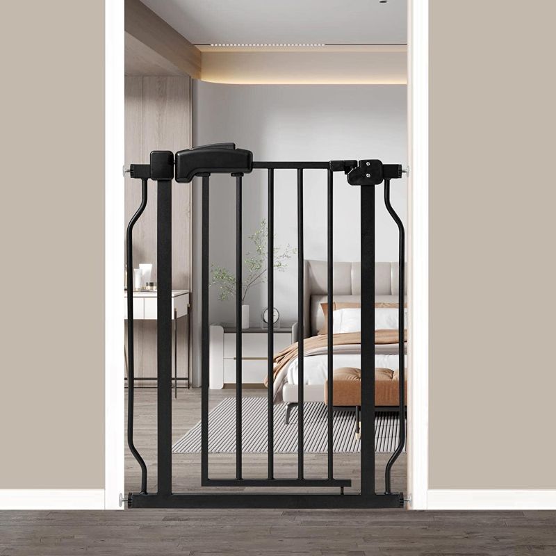 Photo 1 of HOOOEN Narrow Baby Gates for Stairs Doorways Auto Close Tension Black Metal Child Pet Safety Gates with Pressure Mount 24-29 Inch Wide 24-29 Inch Inch (Pack of 1) Black
--- Open Box --- 