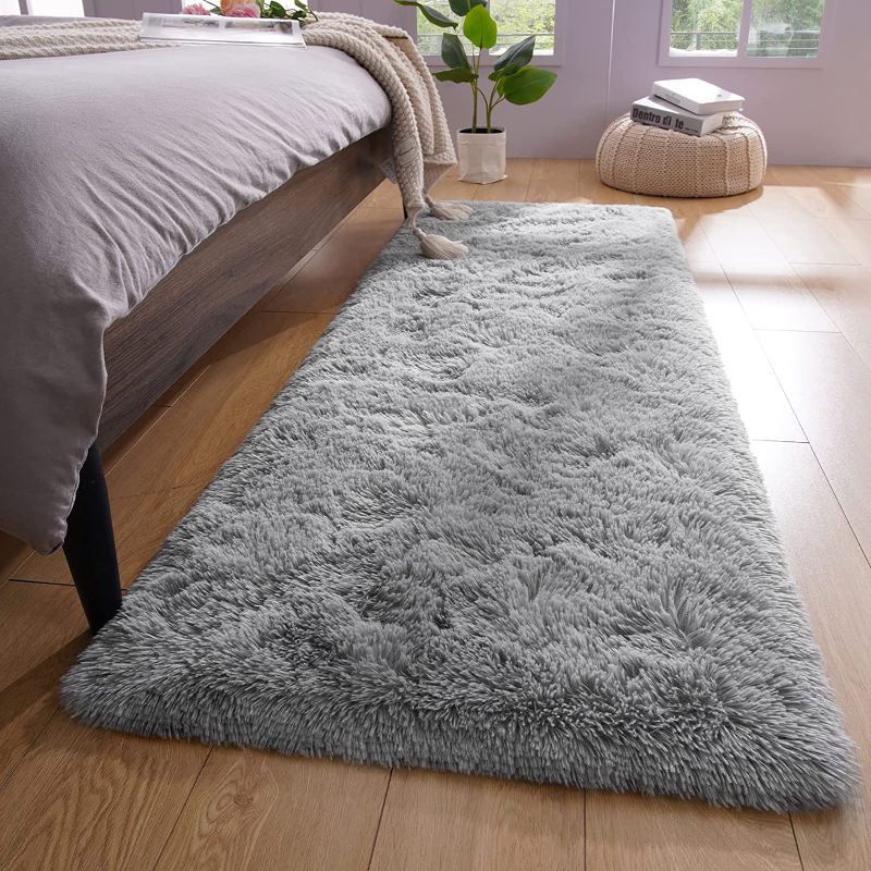 Photo 1 of YJ.GWL Soft Runner Rugs for Bedroom Living Room Plush Fluffy Rug 2x6 Feet, Grey Shag Rug Carpet Non Shedding for Nursery Dorm, Fuzzy Bedside Rug Runner for Kids Boys Girls Room Home Decor