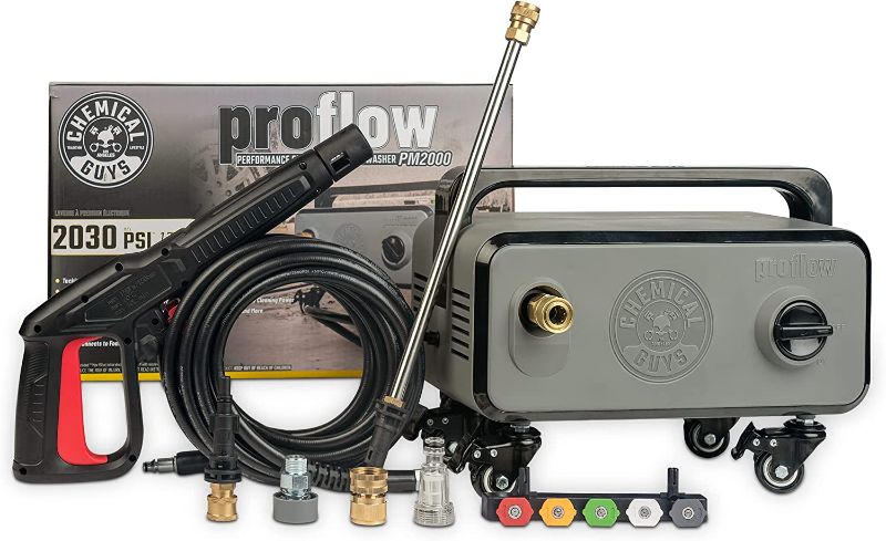 Photo 1 of Chemical Guys EQP408 ProFlow Performance Electric Pressure Washer PM2000, 14.5-Amp Motor 2030 Max PSI, 1.77 GPM, Includes 5 Full Range QC Tips, Cleans Cars, Patios, Driveways, Homes and More , Gray
