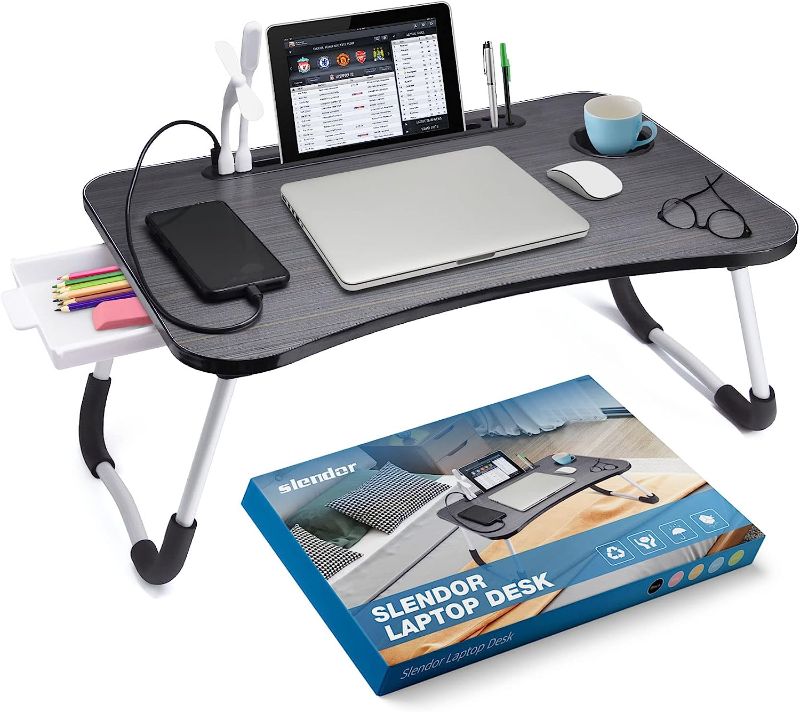 Photo 1 of Slendor Laptop Desk Laptop Bed Stand Foldable Laptop Table Folding Breakfast Tray Portable Lap Standing Desk Reading and Writing Holder with Drawer for Bed Couch Sofa Floor
--- Factory Package  --- 