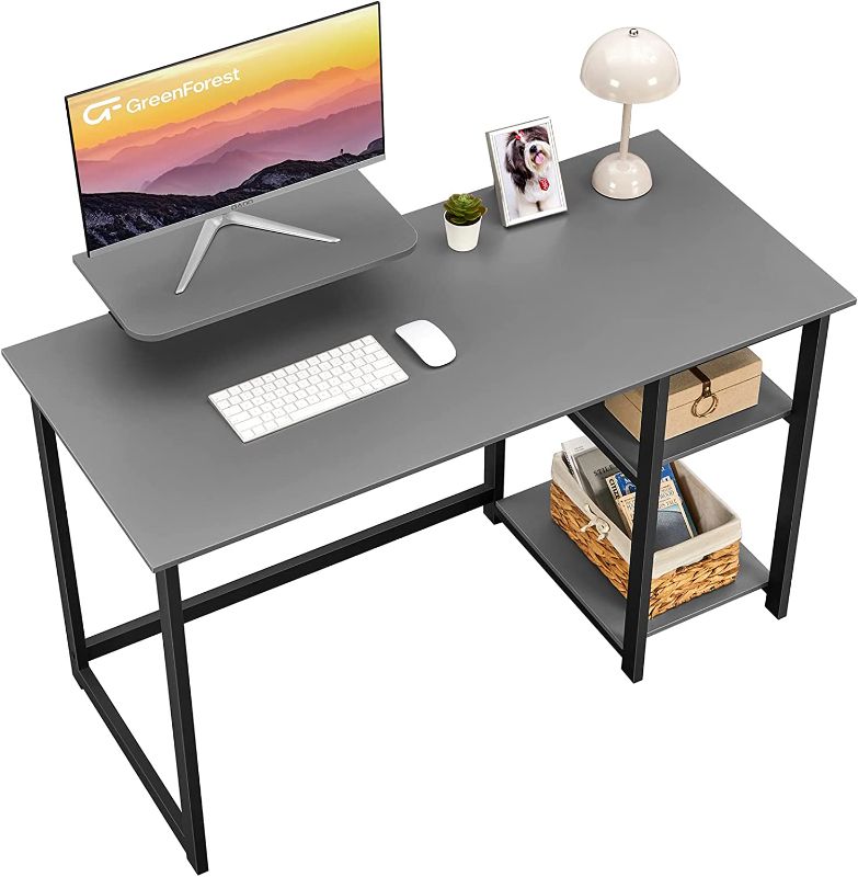 Photo 1 of GreenForest Computer Desk with Monitor Stand and Reversible Storage Shelves,39 inch Small Home Office Writing Study Desk for Small Spaces,Grey
--- Open Box --- 
