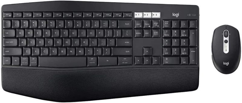 Photo 1 of Logitech MK825 Wireless Keyboard/Mouse Combo, Full-Size Keyboard with XL Cushioned Palm Rest, Bluetooth or Unifying Receiver Connectivity, Black (Renewed)
