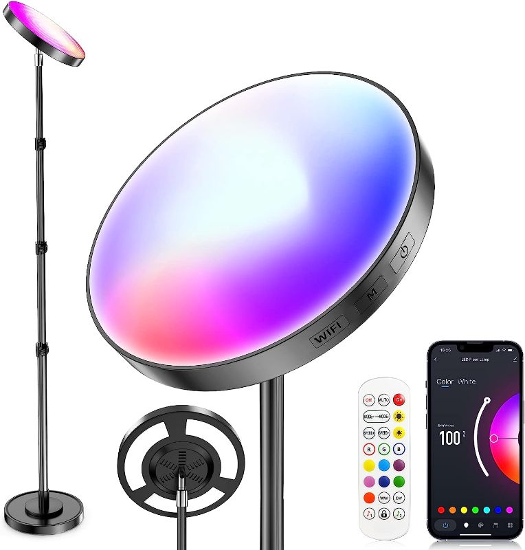 Photo 1 of Double Side Lighting RGB Floor Lamp, Super Bright 2000LM Modern Standing Lamp Color Changing Dimmable for Living Room Office, Remote, Smart APP Control, Compatible with Alexa & Google Assistant