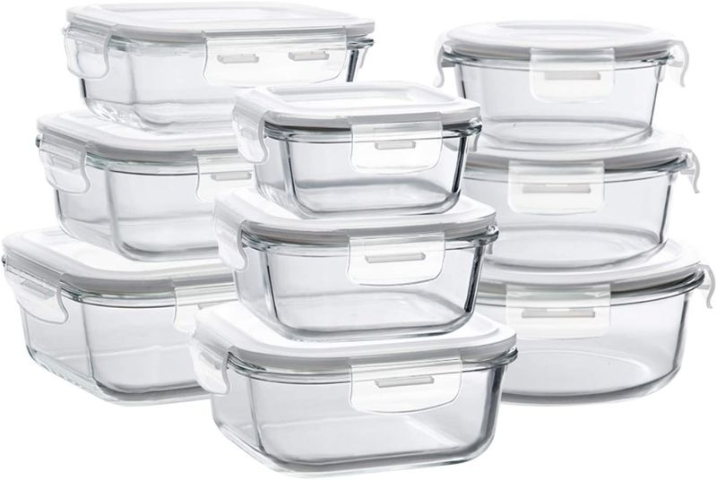Photo 1 of Bayco Glass Storage Containers with Lids, 9 Sets Glass Meal Prep Containers Airtight, Glass Food Storage Containers, Glass Containers for Food Storage with Lids - BPA-Free & Leak Proof