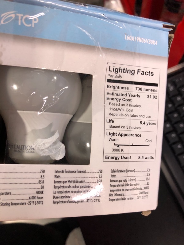 Photo 3 of TCP Eco$ave LED 60 Watt Equivalent | 4 Pack | Soft White (3000K) Shatter Resistent | 730 Lumens | 6,000 Hour | Non-Dimmable Light Bulbs 4 Count (Pack of 1) Soft White