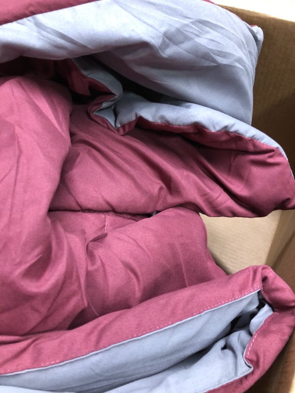 Photo 1 of Amazon Basics Reversible Lightweight Microfiber Comforter Blanket, Full/Queen, Burgundy/Gray
