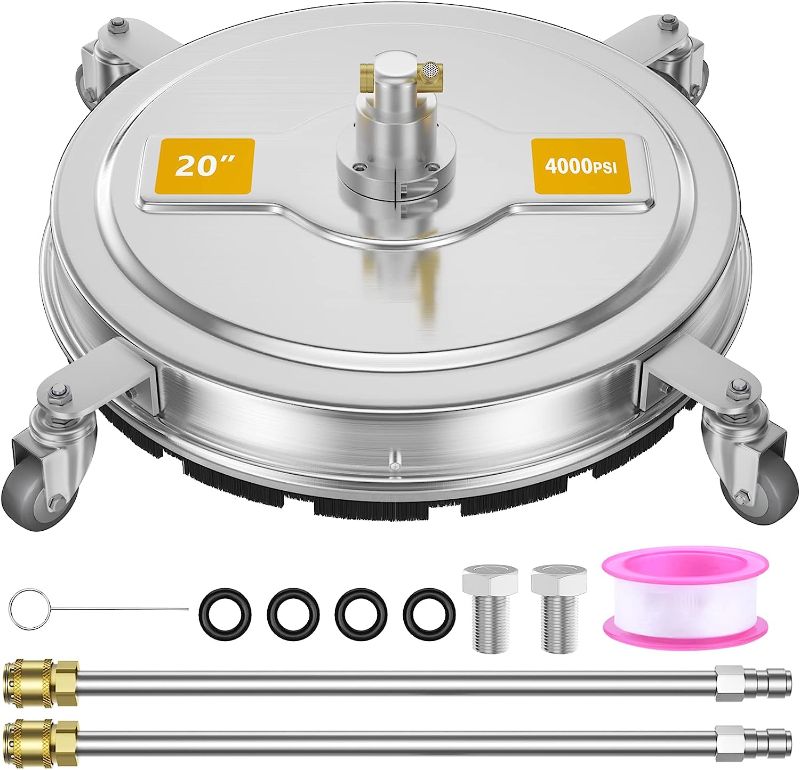 Photo 1 of 20" Pressure Washer Surface Cleaner, Stainless Steel Housing Power Washer Accessories Power Washer Surface Cleaner with 4 Wheels, with 2 Extension Wand, 2 Replacement Nozzles - 4000 PSI
