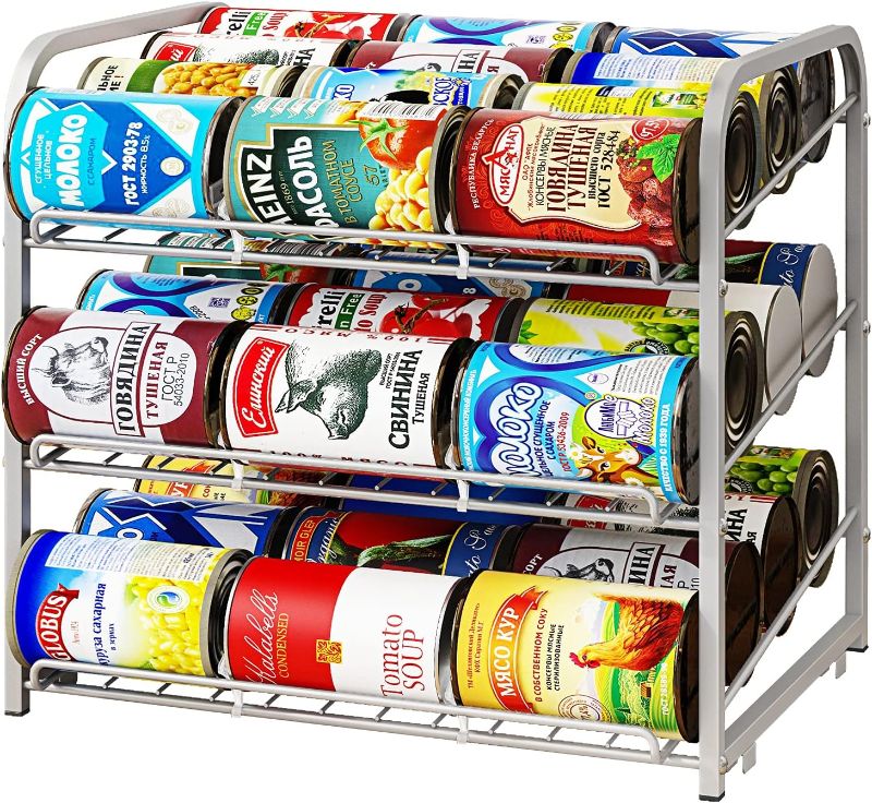 Photo 1 of AIYAKA Can Rack Organizer, 3 Tier Stackable Can Storage Dispenser, for Food Storage, Kitchen Cabinets or Pantry, Storage for 36 Cans, Silver
