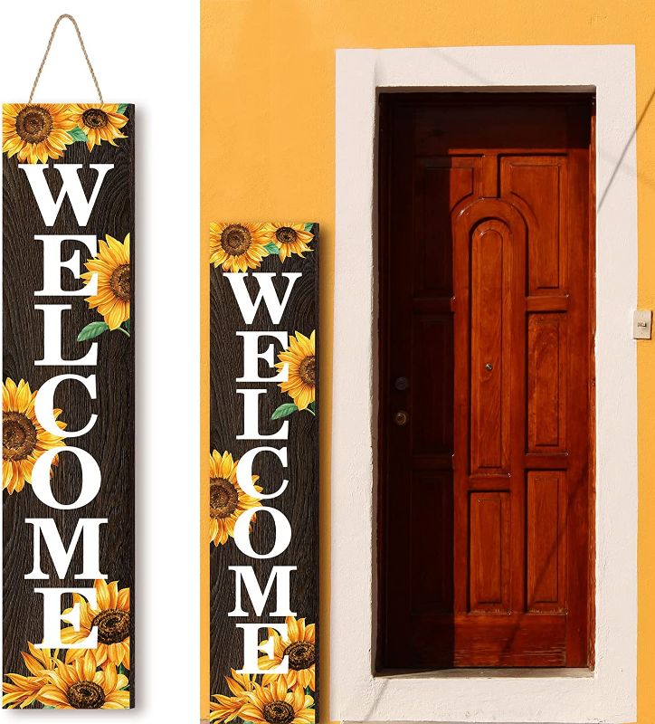 Photo 1 of 37.5 Inch Sunflower Welcome Sign for Front Door Welcome Sunflower Hanging Sign Farmhouse Front Porch Summer Decor Outdoor Rustic Wood Welcome Signs for Home Office Kitchen Farmhouse Garden SUNFLOWER!
