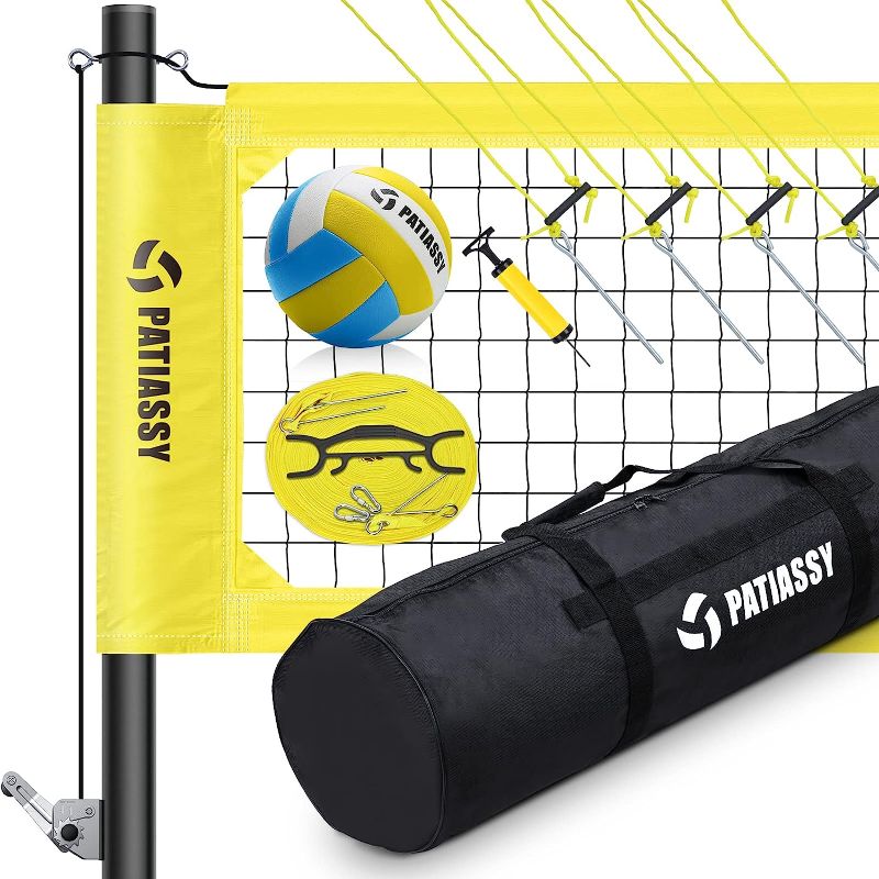 Photo 1 of Patiassy Portable Professional Outdoor Volleyball Net Set with Adjustable Height Aluminum Poles, Winch System, Volleyball with Pump and Carrying Bag for Backyard Beach