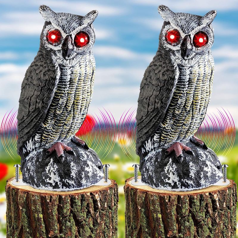 Photo 1 of AndBird Plastic Owl Decoy to Scare Birds Away with Rotating Head/Eyes,Garden Owl for Bird Control,Owl Scarecrow Statues as The Yard Decoration,Shape Outdoor 1 PIECE
