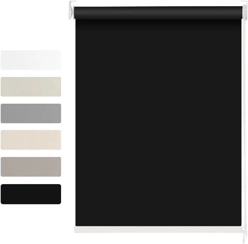 Photo 1 of 100% Blackout Roller Shades for Window Roller Blinds Thermal Insulated Fabric Shades for Home, Bedroom, Kitchen, Office Custom Size,Black,70" W x 75" H
