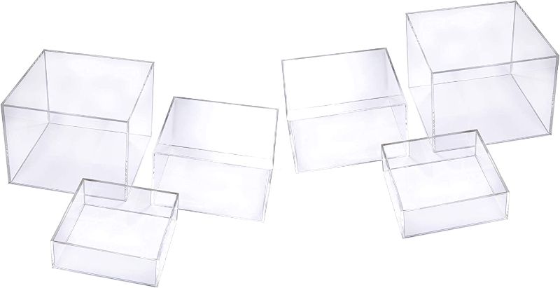 Photo 1 of 2 Sets of 3 Crystal Clear Acrylic Cube Display Nesting Risers with Hollow Bottoms, Transparent
