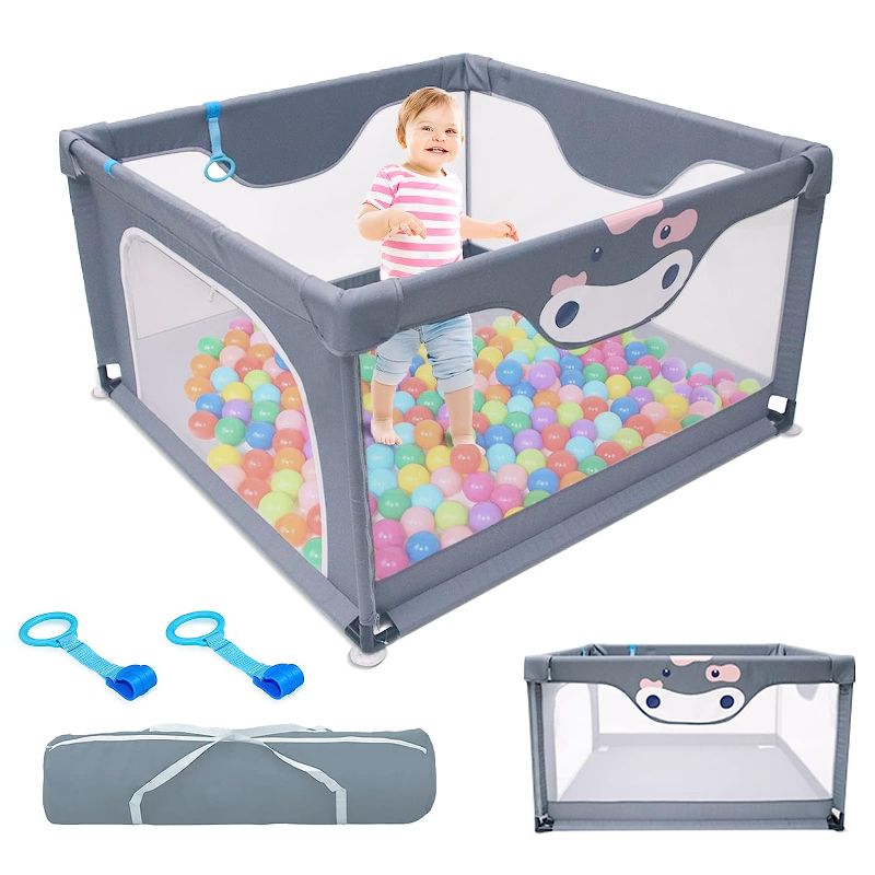 Photo 1 of Baby Playpen - WGKLLY Playpen for Babies and Toddlers, Easy to Set Up & Clean Play Pen, Safety Baby Fence Play Yard with Zipper Door, Breathable Mesh Side, Anti-Slip Base, Carry Bag for Indoor&Outdoor
--- Open Box --- 
