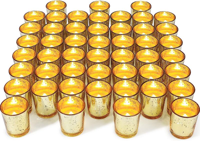 Photo 1 of 80 Pieces Gold Votive Candle Holders Christmas Glass Votive Candle Holder Bulk Speckled Tea Lights Candles Holders for Xmas Holiday Table Centerpieces Wedding Bridal Shower Party Decorations
