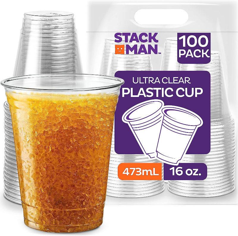 Photo 1 of [100 Pack - 16 oz.] Clear Disposable Plastic Cups PET Crystal Clear Disposable 16oz Plastic Cups
