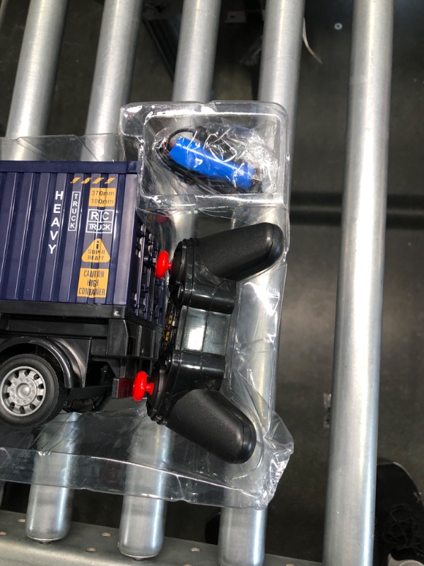 Photo 4 of RC Semi Truck with Trailer - 22.5 Inch Semi Truck Toy for Kids, Carrier Van Transport Vehicle with 2 Rechargeable Batteries, 1:24 Container Truck with LED Lights & Music, Great Gift For Boys Girls