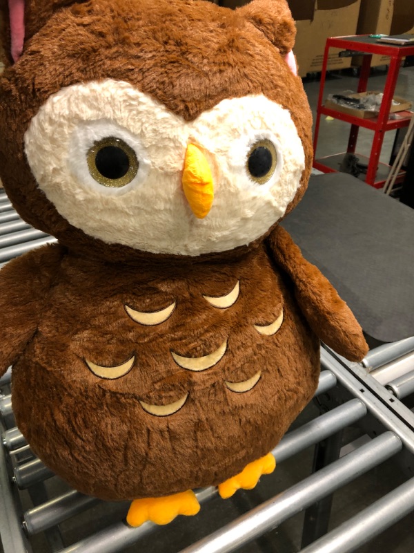 Photo 3 of EARTHSOUND Giant Owl Stuffed Animal Plush Toy,Large Owl Jumbo Cute Soft Toys,Big Size Huge Fluffy Plushy Oversized Fat Plushie,Gifts for Kids Girls Boys Girlfriend Children (23 inches, Dark Brown) 23 inches Dark Brown