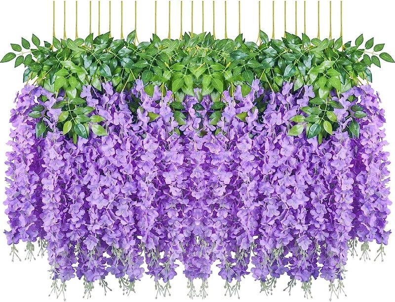 Photo 1 of 14Pcs Wisteria Artificial Flowers Garland,43.3inch Wisteria Hanging Flowers Lifelike,Simulation Wistaria Vine Ratta for Garden Wedding Arch Floral Decor