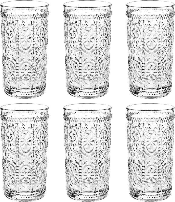 Photo 1 of Bekith 6 Pack 12 oz Romantic Water Glasses, Premium Drinking Glasses Tumblers for Beverages, Beer, Refreshments, Vintage Glassware Set for Dinner Parties, Bars, Restaurants
