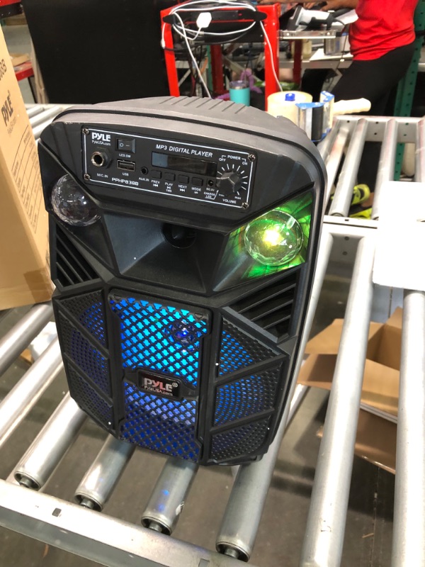 Photo 1 of Portable Bluetooth PA Speaker System - 300W Rechargeable Outdoor Bluetooth Speaker Portable PA System w/ 8” Subwoofer 1” Tweeter, Microphone in, MP3/USB, Radio, Remote - Pyle PPHP838B, Black
--- SPEAKER ONLY --- 