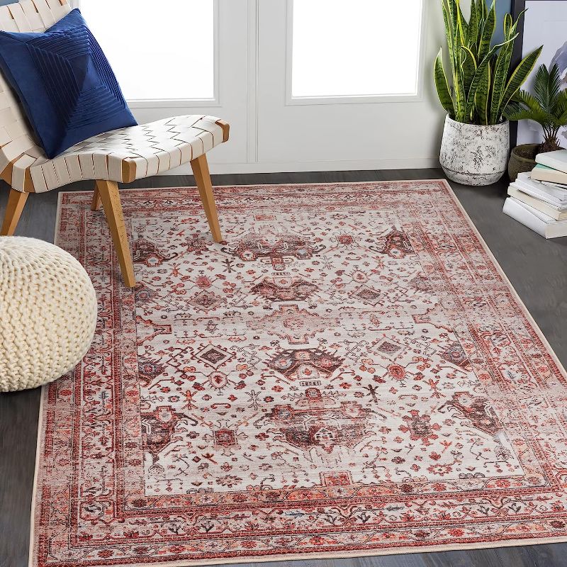 Photo 1 of Art&Tuft Floral 5x7 Area Rugs - Stain Resistant Washable Rug, Non-Skid Ultra Thin Rugs for Living Room, Farmhouse Oriental Floral Boho Rug(Multi, 5'x7')